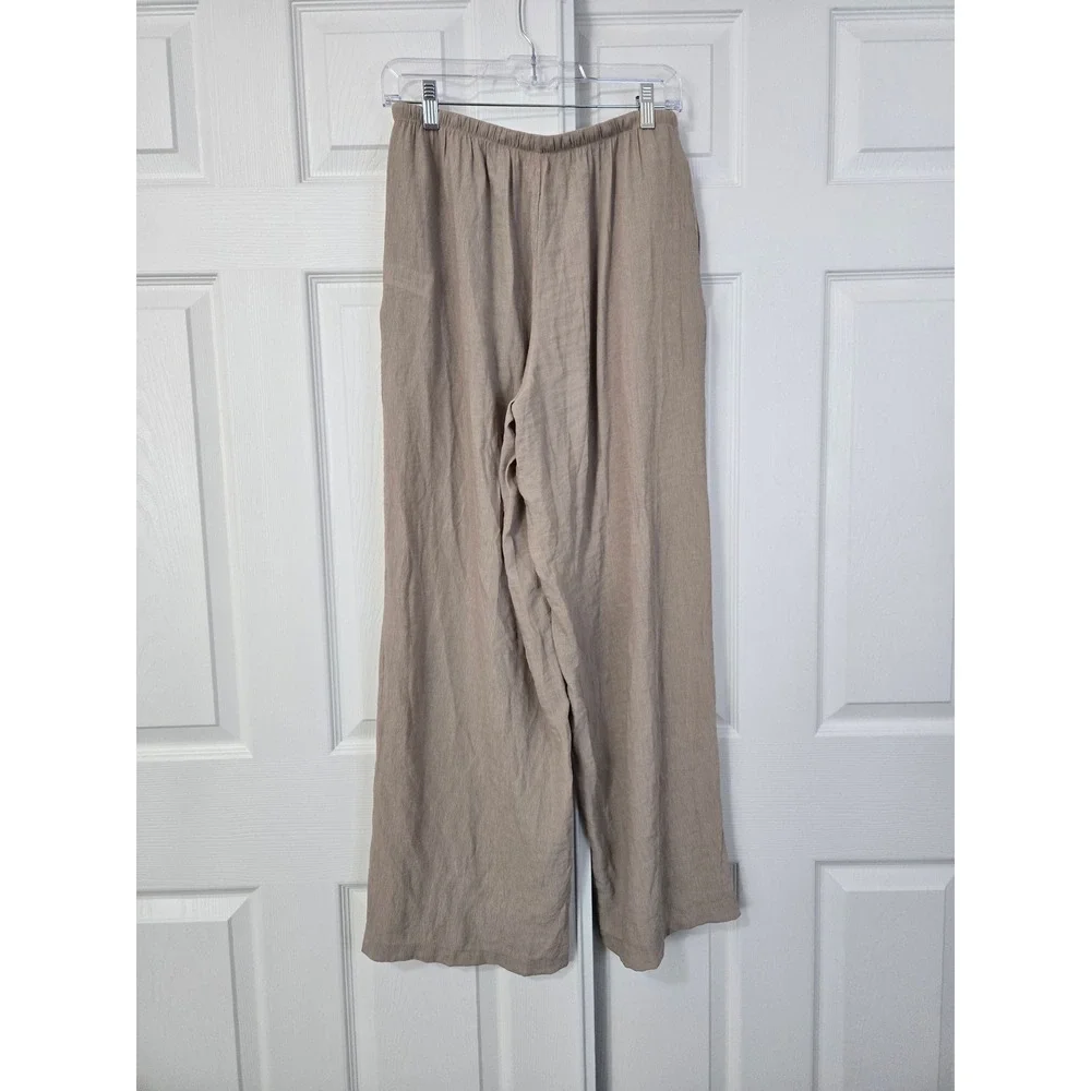 Zara Tan Beige Textured Pull on Wide Leg Drawstring Pants Relaxed Boho Beach